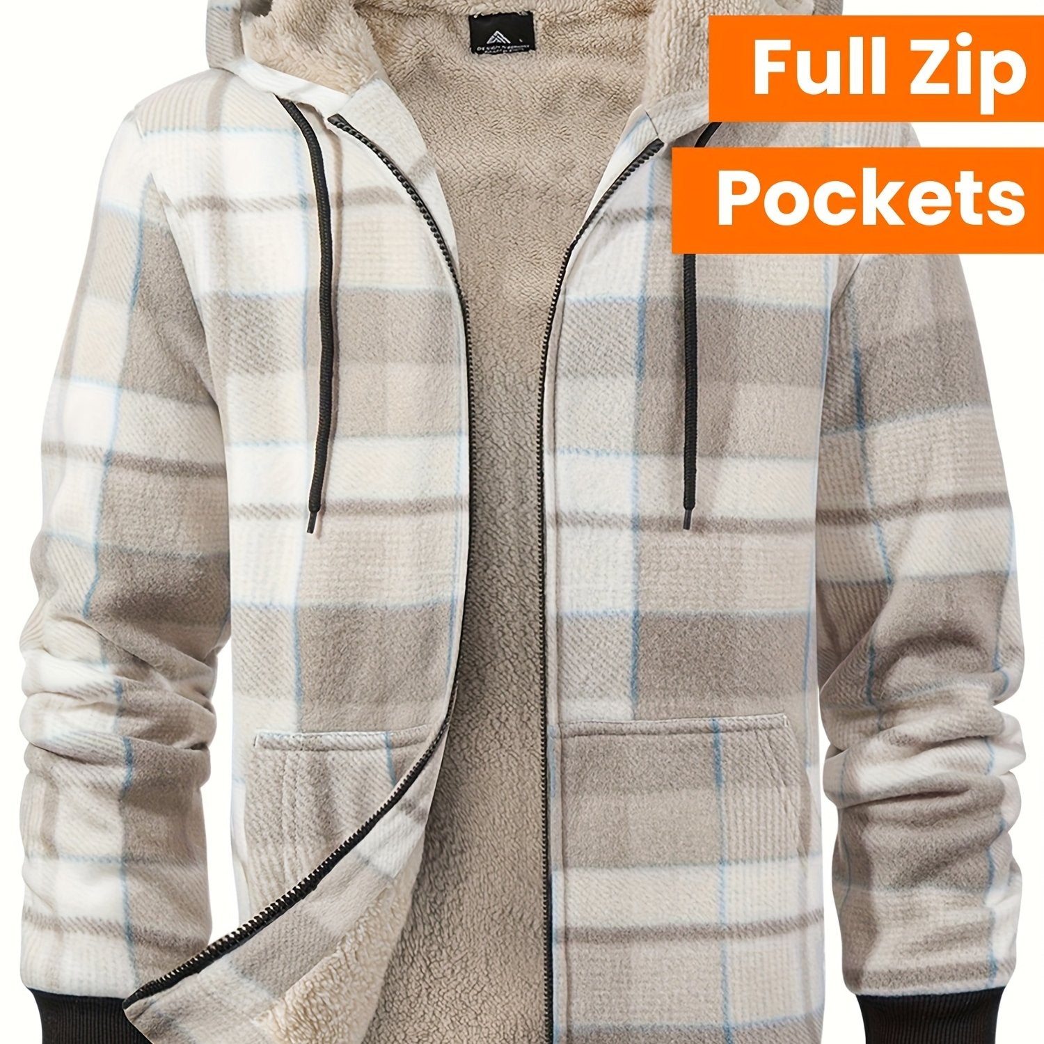 Heavyweight Fleece Hoodie | Full Zip Up Thick Sherpa Lined Flannel Plaid Shirt Jacket for Men - Casual Style, Non - Stretch Fabric, Regular Fit, Zipper Closure - veyora