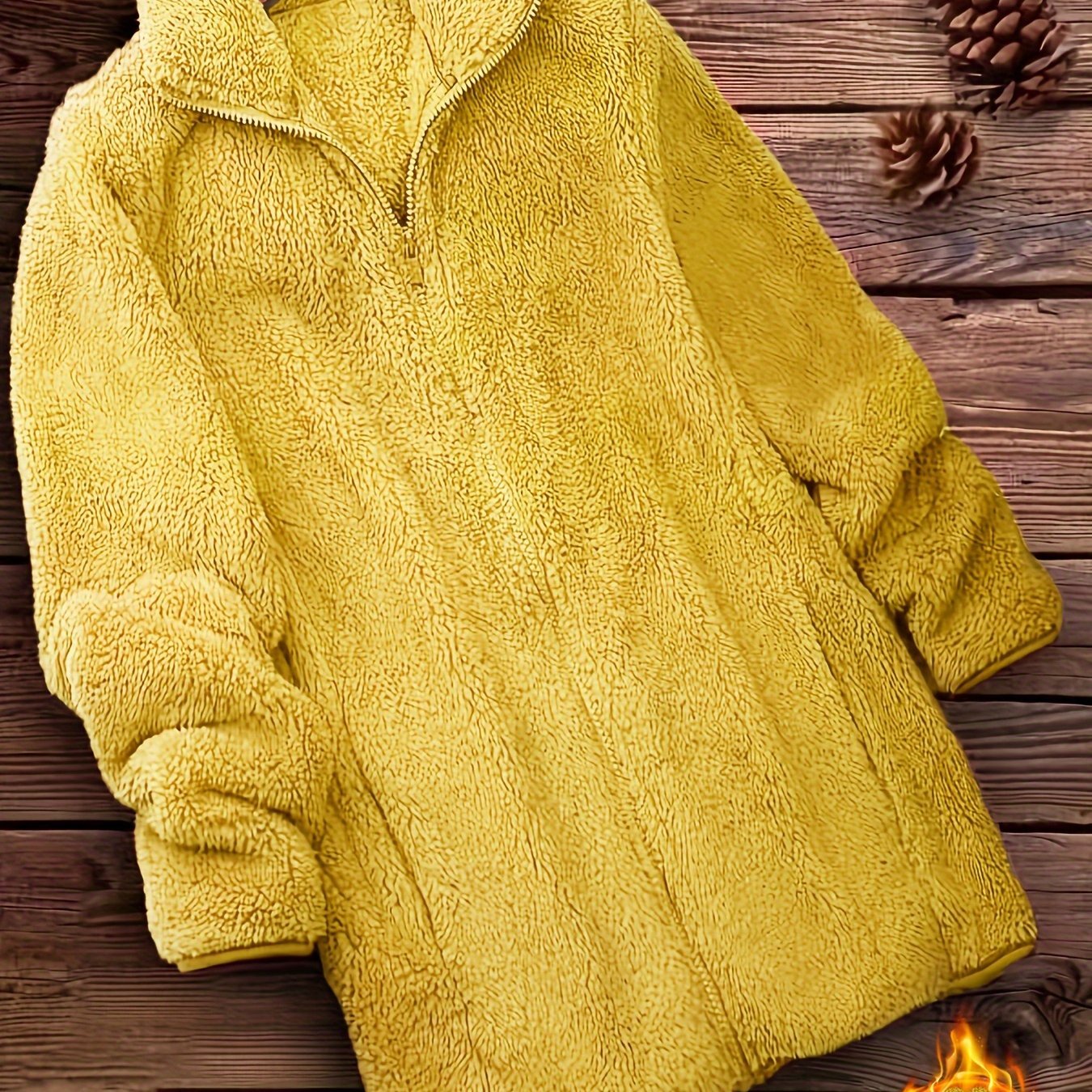 Zip Up Solid Teddy Coat, Casual Long Sleeve Winter Outerwear, Women's Clothing - veyora