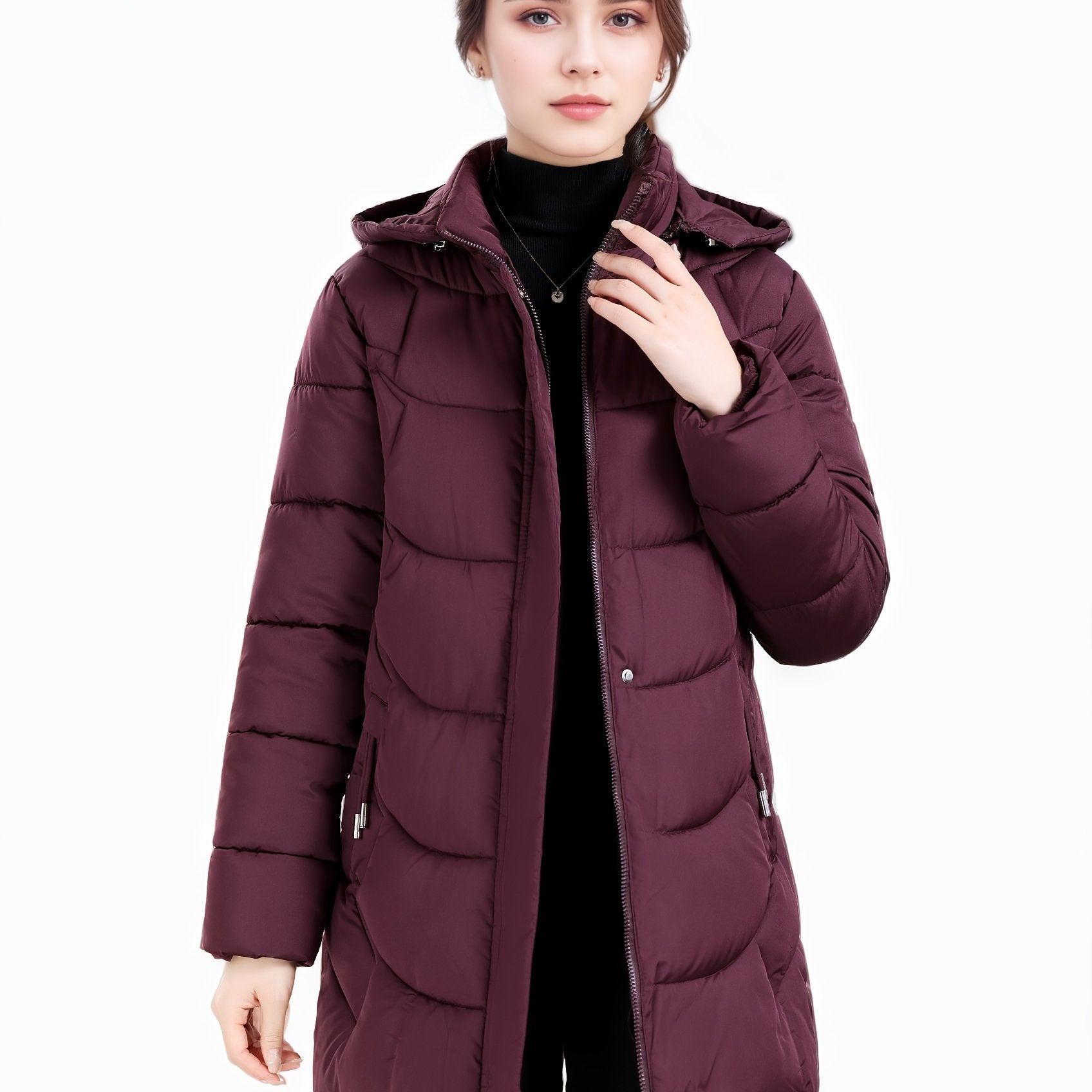 2025 New Women's Autumn/Winter Padded Long Coat, Fashionable Christmas Gift Jacket with Hood - veyora