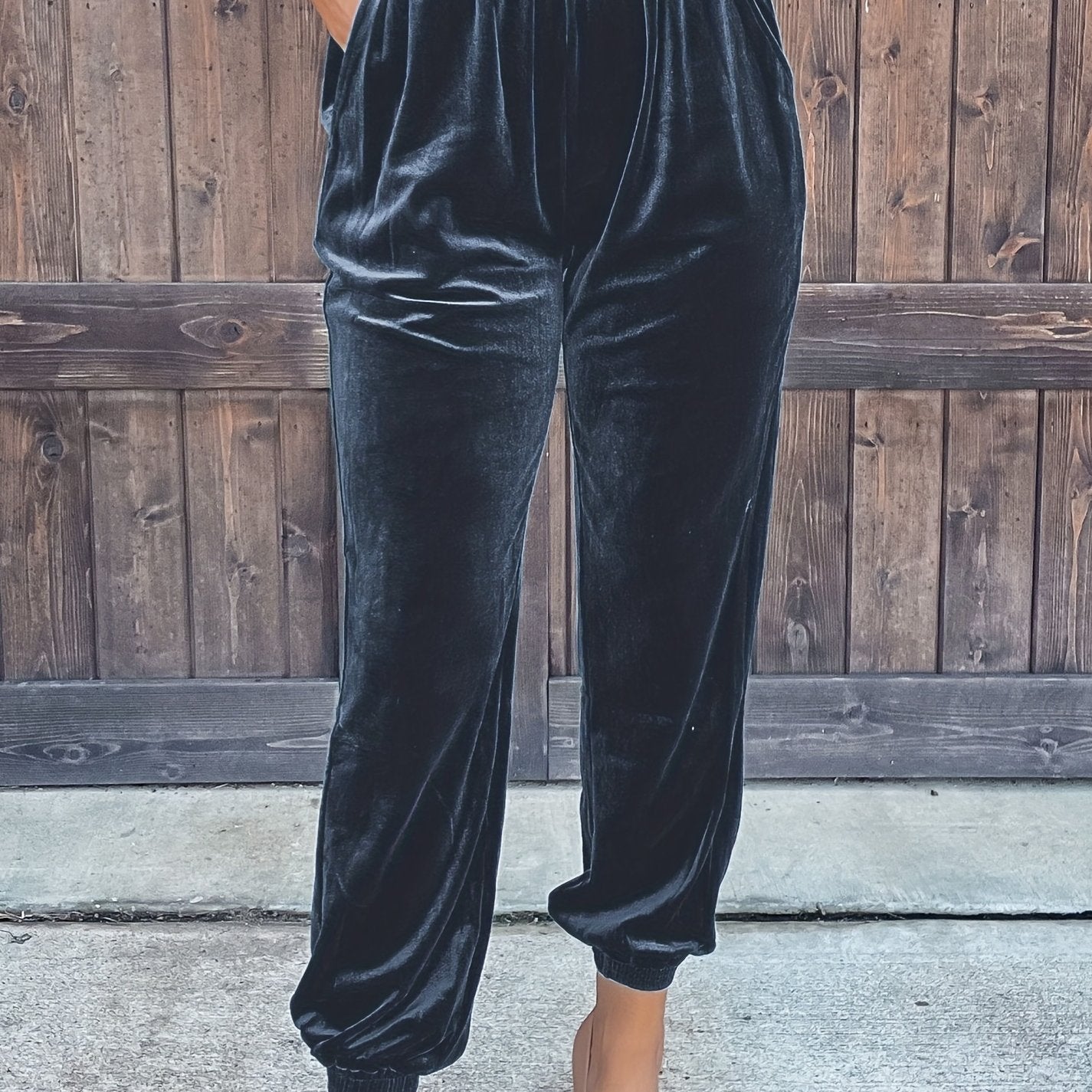 Solid Slant Pockets Pants, Casual Elastic Waist Pants For Spring & Fall, Women's Clothing - veyora