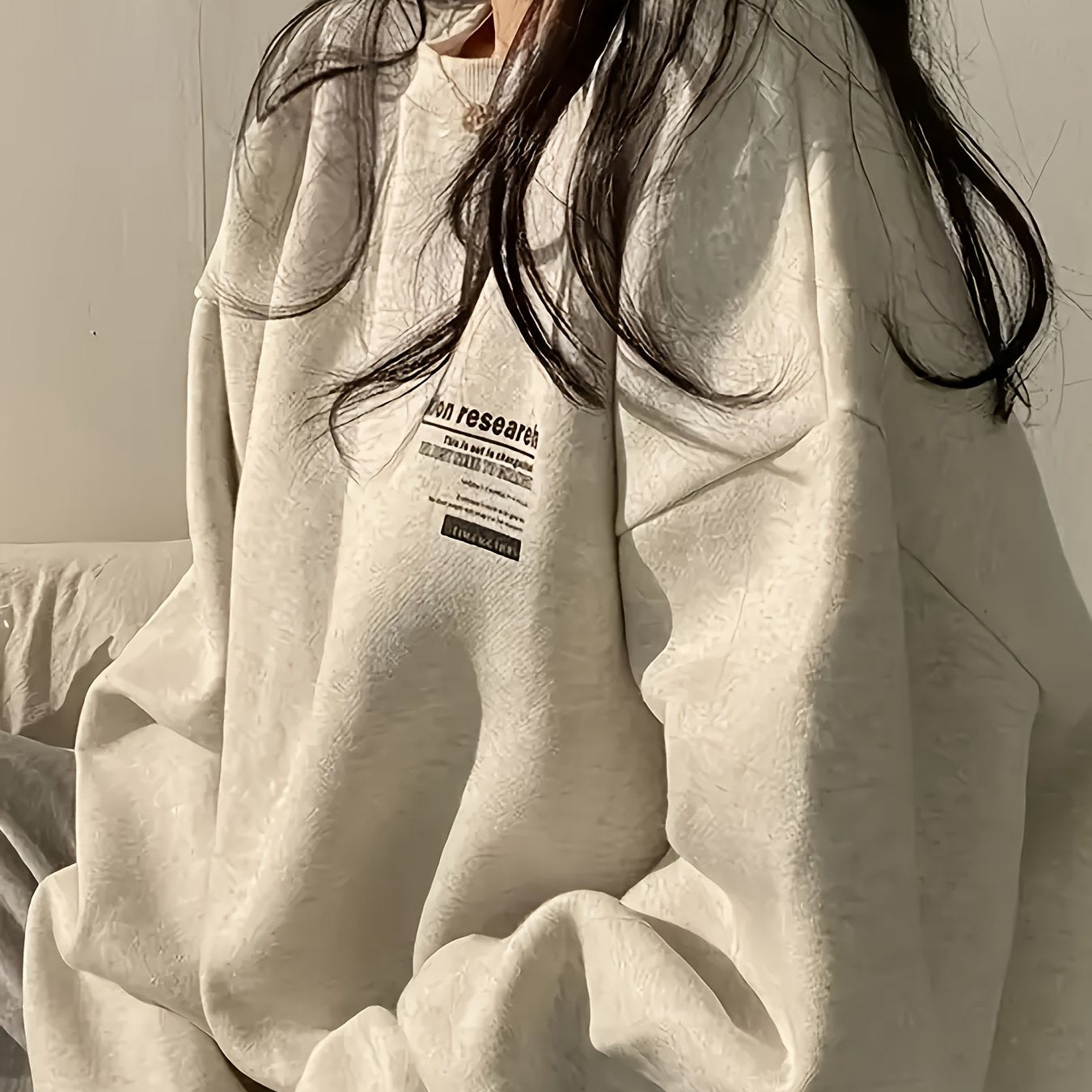 Women's Casual Fleece - Lined Round Neck Sweatshirt with Letter Print - Cozy Pullover for All Seasons, Soft Warmth & Easy Care (Hand Wash/Dry Clean), Cute Sweatshirts, Everyday Clothing, Pullover Design - veyora