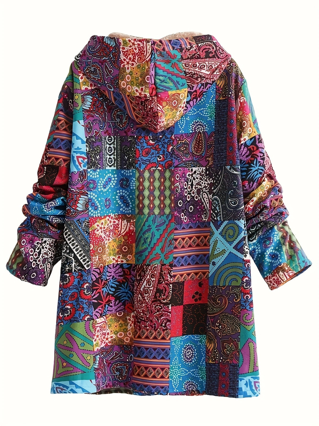 New Autumn/Winter Women's Printed - Lined Thickened Single - Breasted Hooded Long - Sleeve Jacket with Pockets - veyora