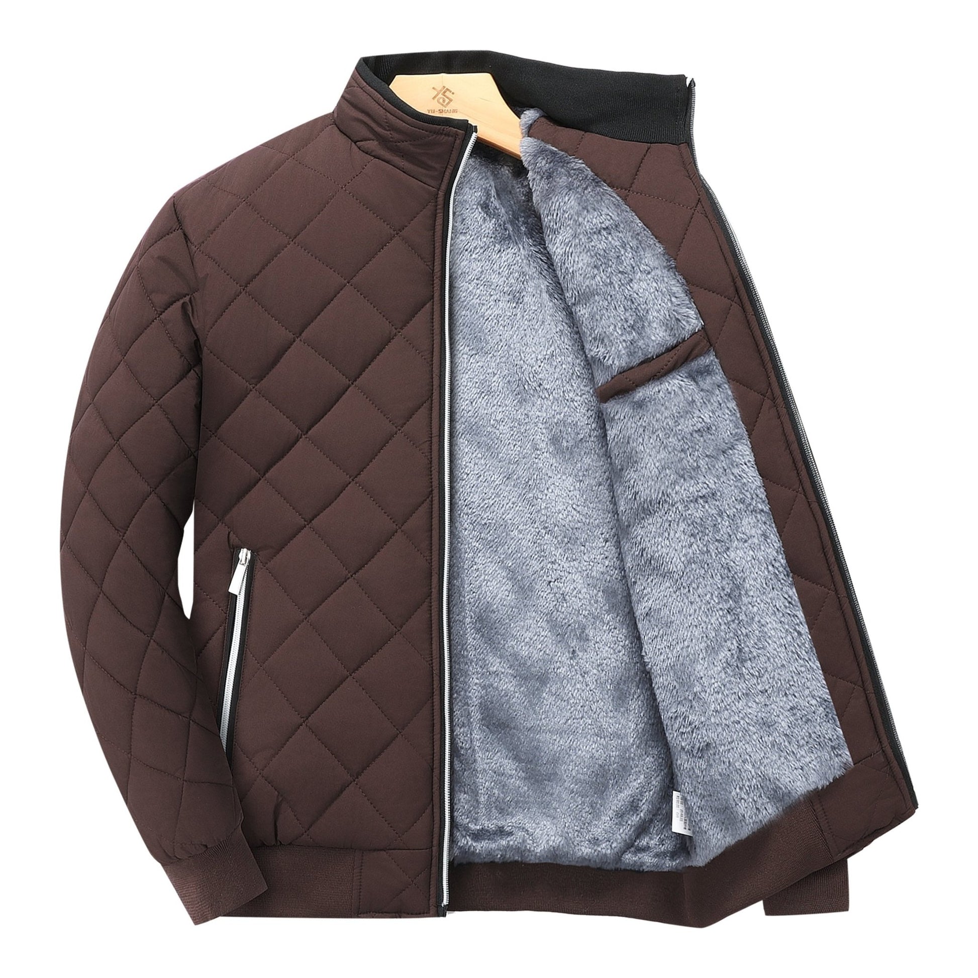 Men's Quilted Fleece - Lined Winter Jacket - Dark Green, Warm & Stylish Zip - Up with Pockets, Casual Loose Fit for Everyday Cold Weather, Winter Clothes - veyora