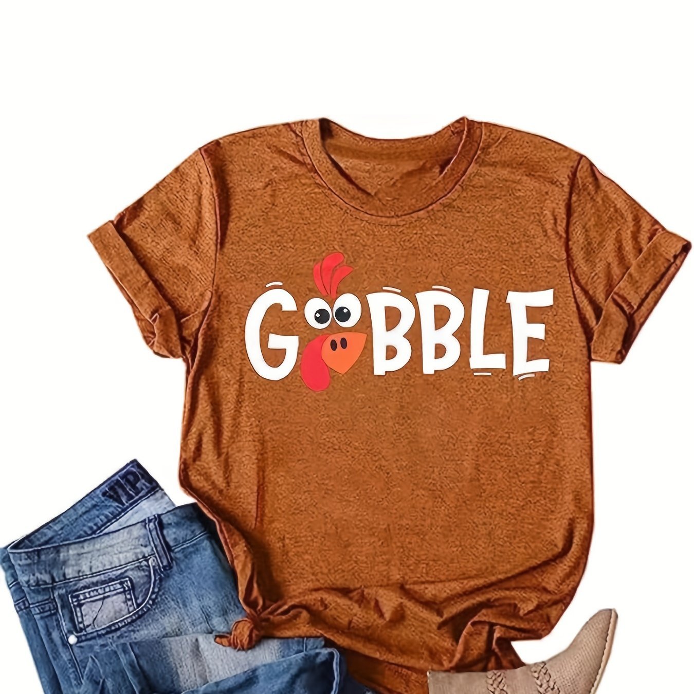Turkey Graphic Print T-shirt, Casual Short Sleeve Crew Neck T-shirt For Spring & Summer, Women's Clothing - veyora