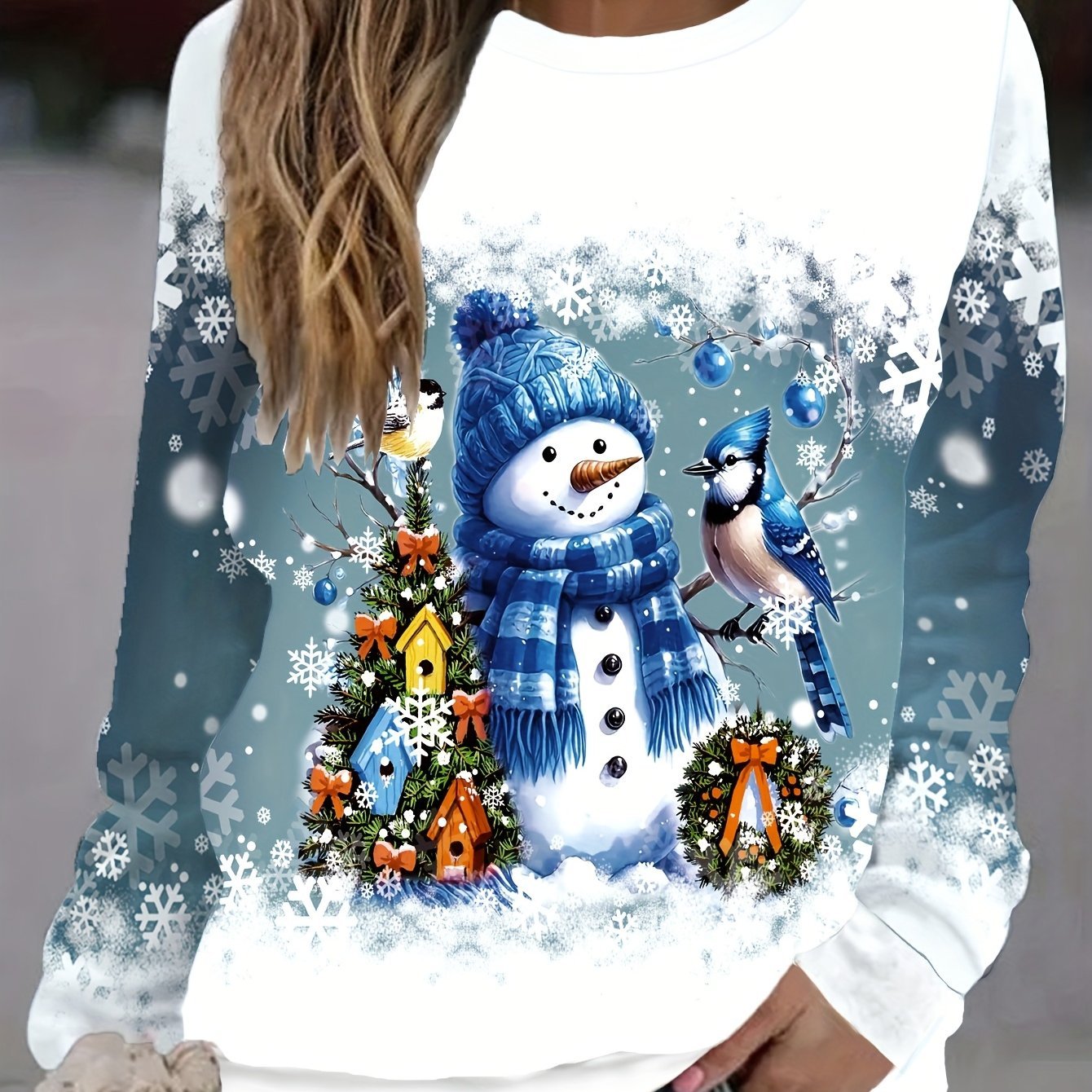 Fashionable Loose - Fitting Sweatshirt with Round Neck And Long Sleeves Featuring Christmas - Themed Prints from Europe And America - veyora