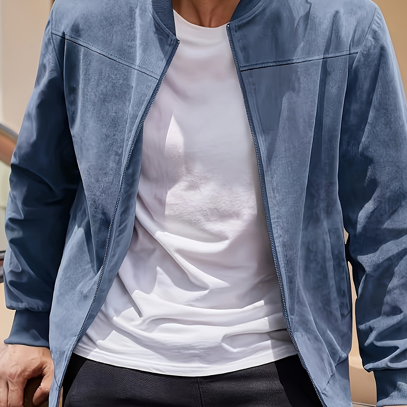 Men's Casual Retro - Inspired Lightweight Zip - Up Jacket - Solid Color, Machine Washable with Baseball Collar - veyora