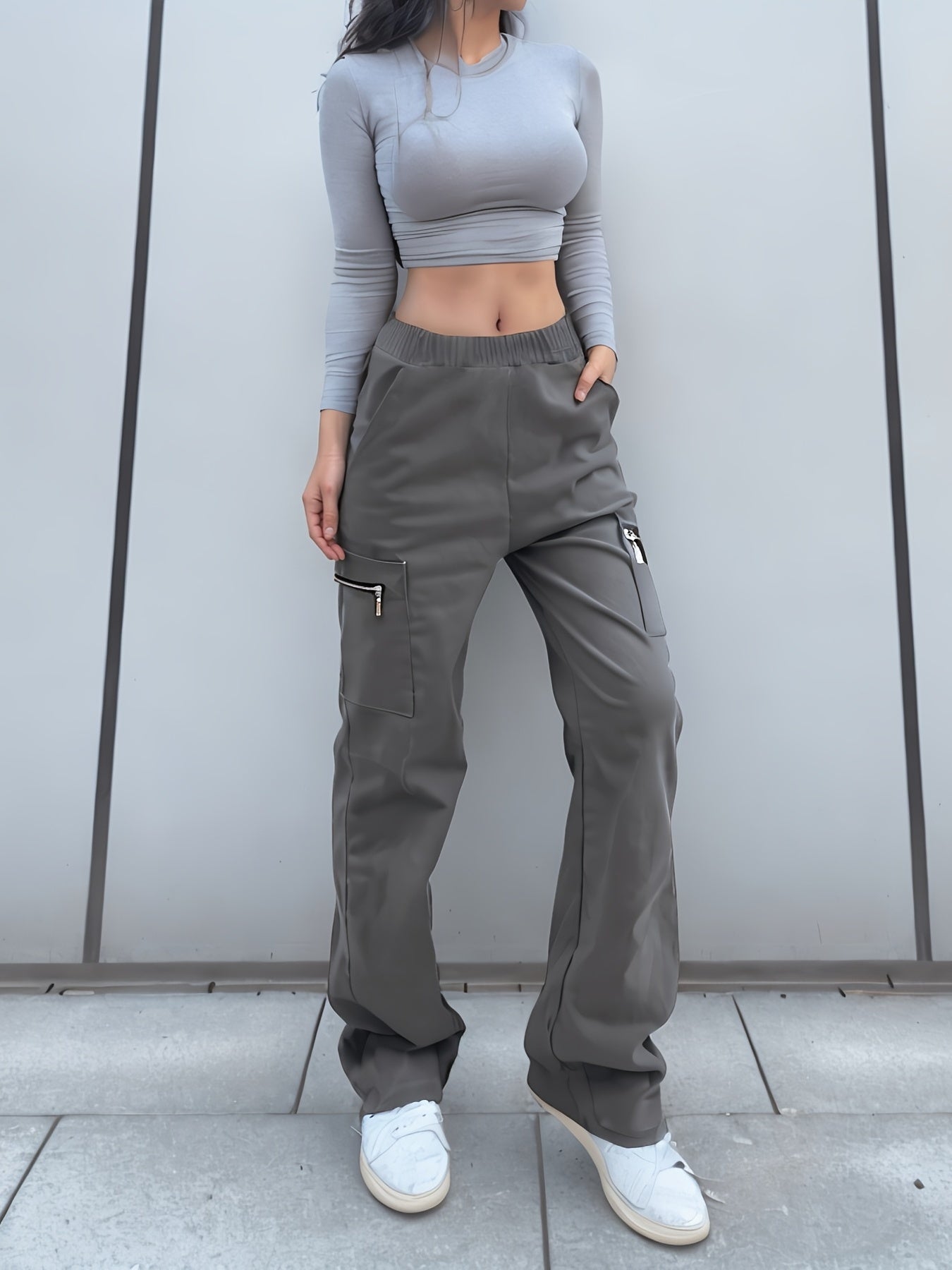 Straight Leg Cargo Pants, Y2K Streetwear Casual Pants, Women's Clothing - veyora
