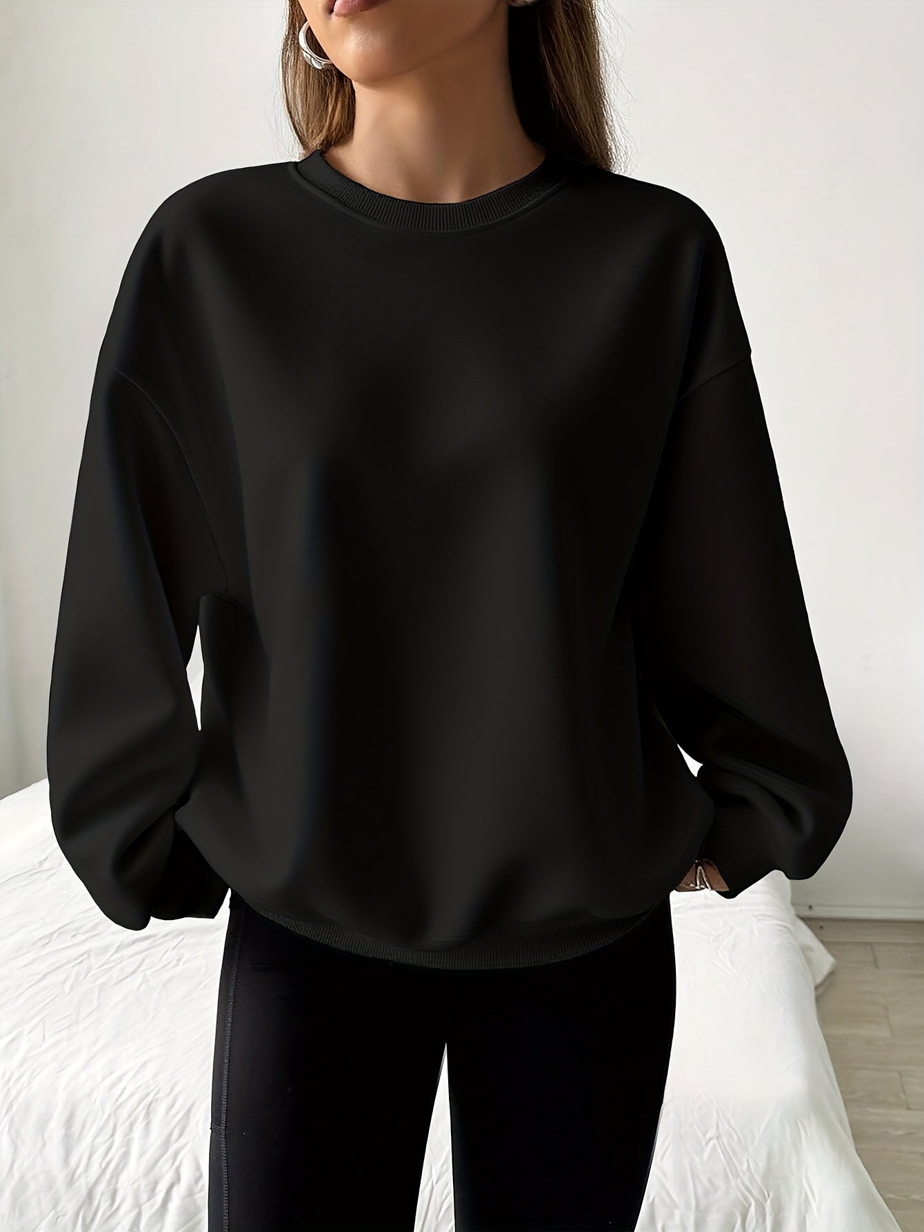 [Women's Athletic Sweatshirt] Women's Athletic Round Neck Sweatshirt - 100% Polyester Long Sleeve Pullover - Machine Washable Stretch Top - Autumn/Winter Casual Sportswear - Women's Winter Clothing - Women's Top - veyora