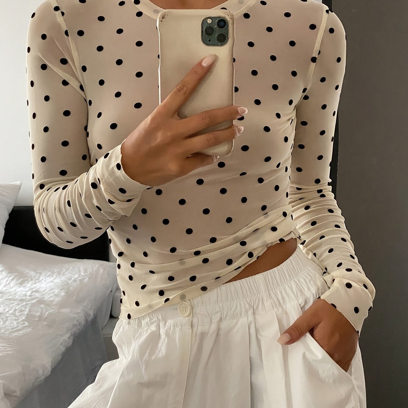 Women'S Mesh Polka Dot Velour T-Shirt - veyora