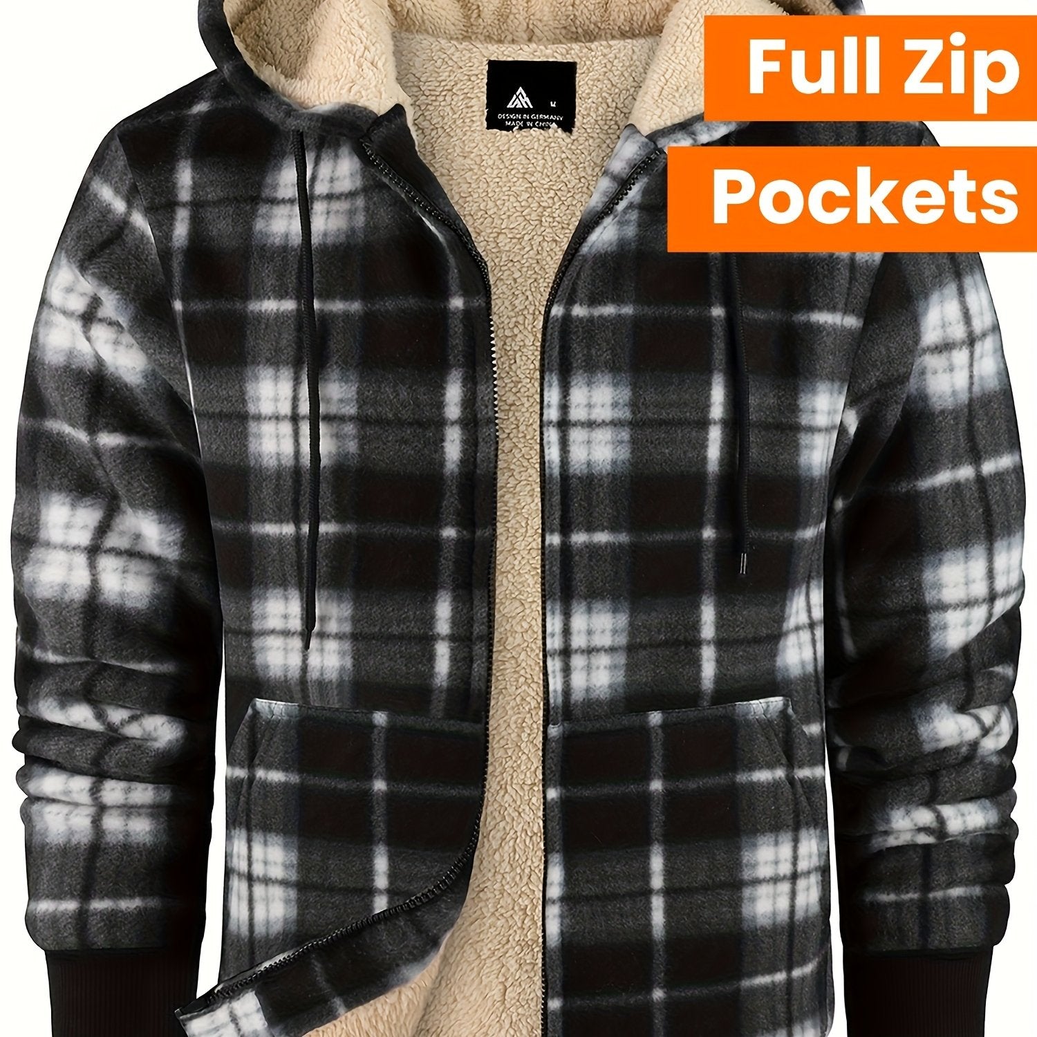 Heavyweight Fleece Hoodie | Full Zip Up Thick Sherpa Lined Flannel Plaid Shirt Jacket for Men - Casual Style, Non - Stretch Fabric, Regular Fit, Zipper Closure - veyora