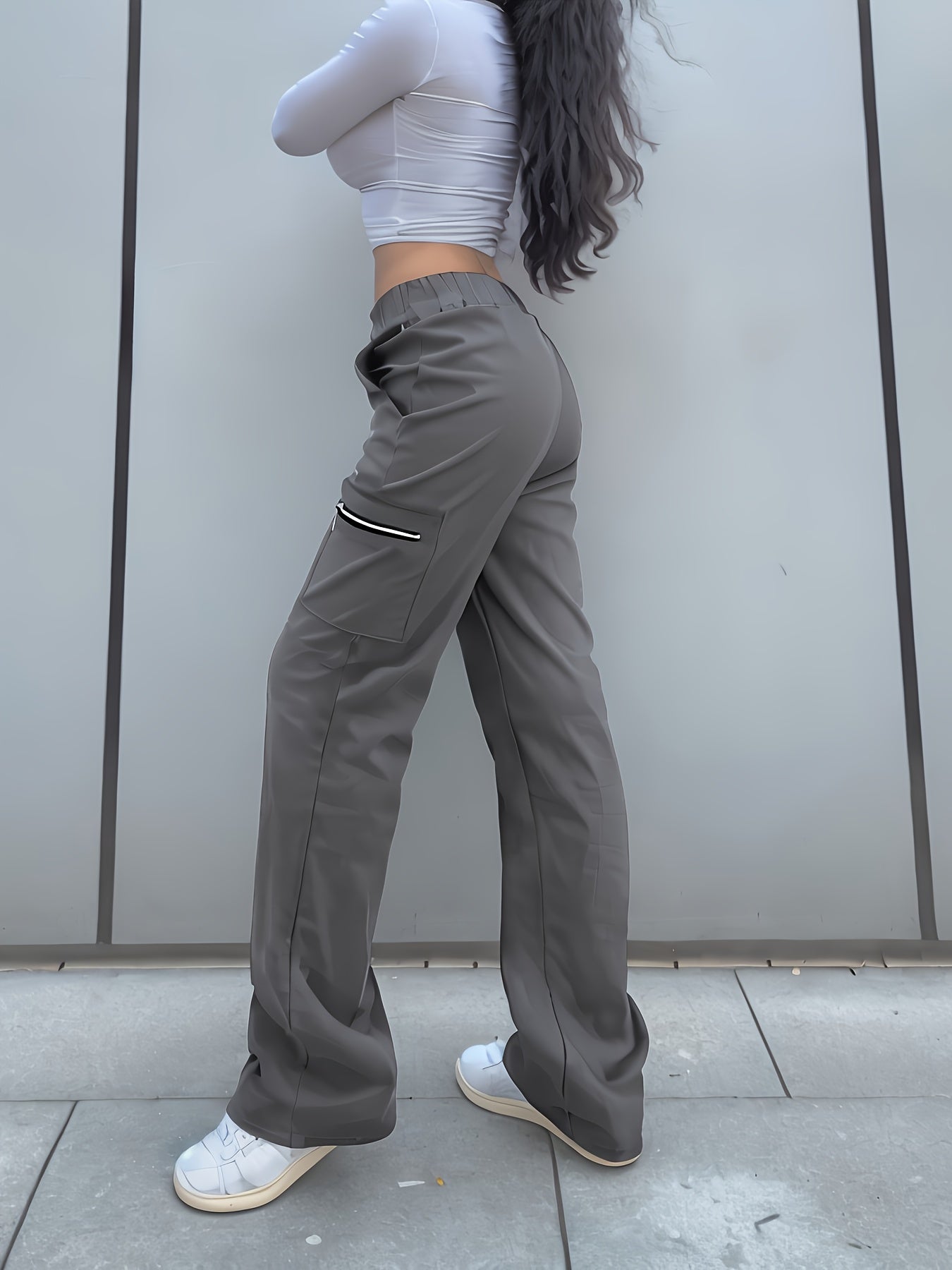 Straight Leg Cargo Pants, Y2K Streetwear Casual Pants, Women's Clothing - veyora