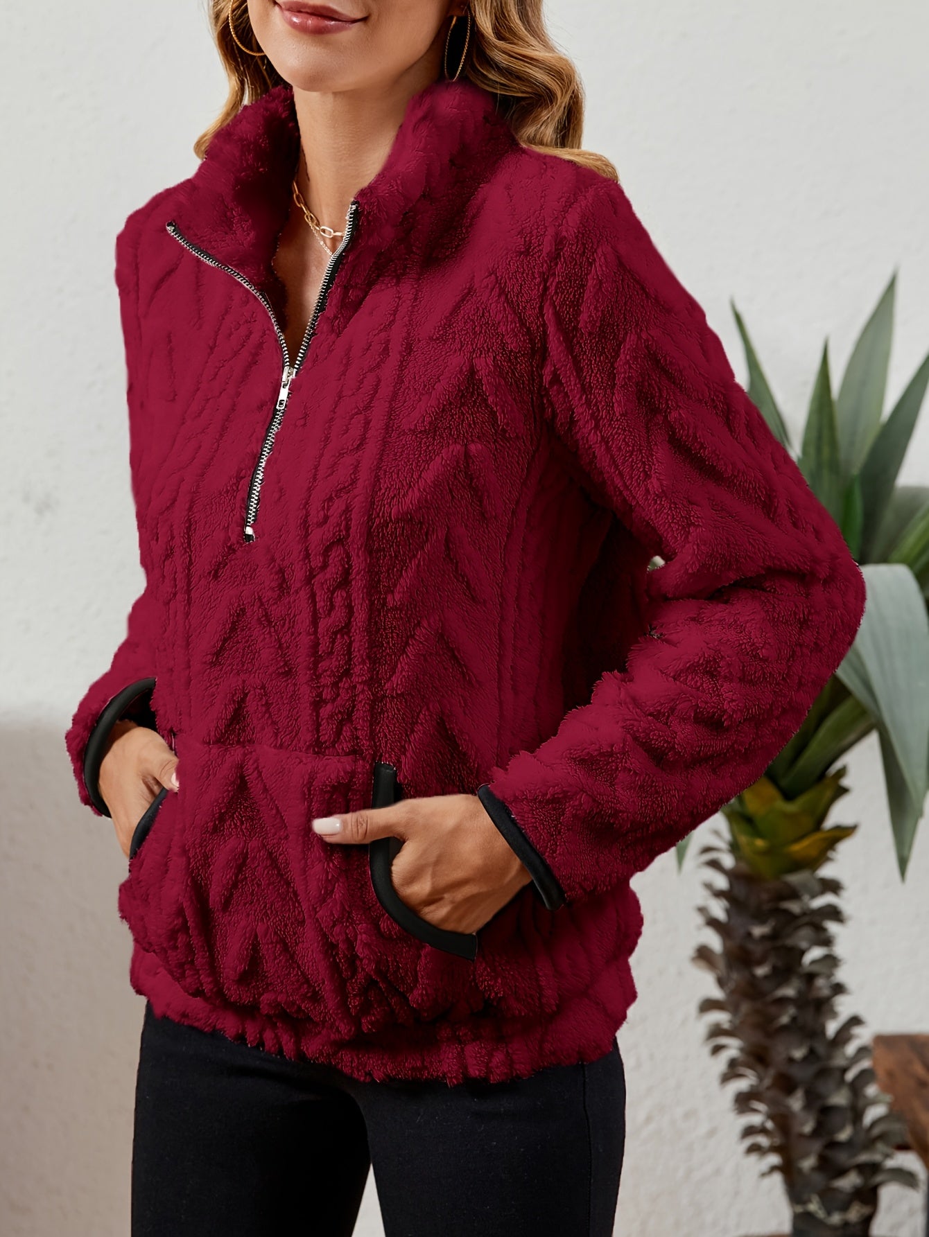 Women'S Half - Zip Stylish Hoodie with Large Pockets - veyora