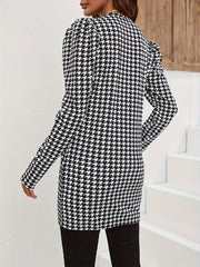 A Checkered Print Coat with Lamb Leg Sleeves And an Open Front, Perfect for Women'S Casual Wear in Spring And Autumn, Long - Sleeved And Versatile - veyora
