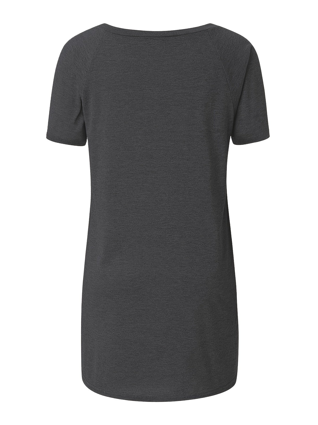 Women's Round Neck V - Neckline Longline Solid Color Short Sleeve T-Shirt - veyora