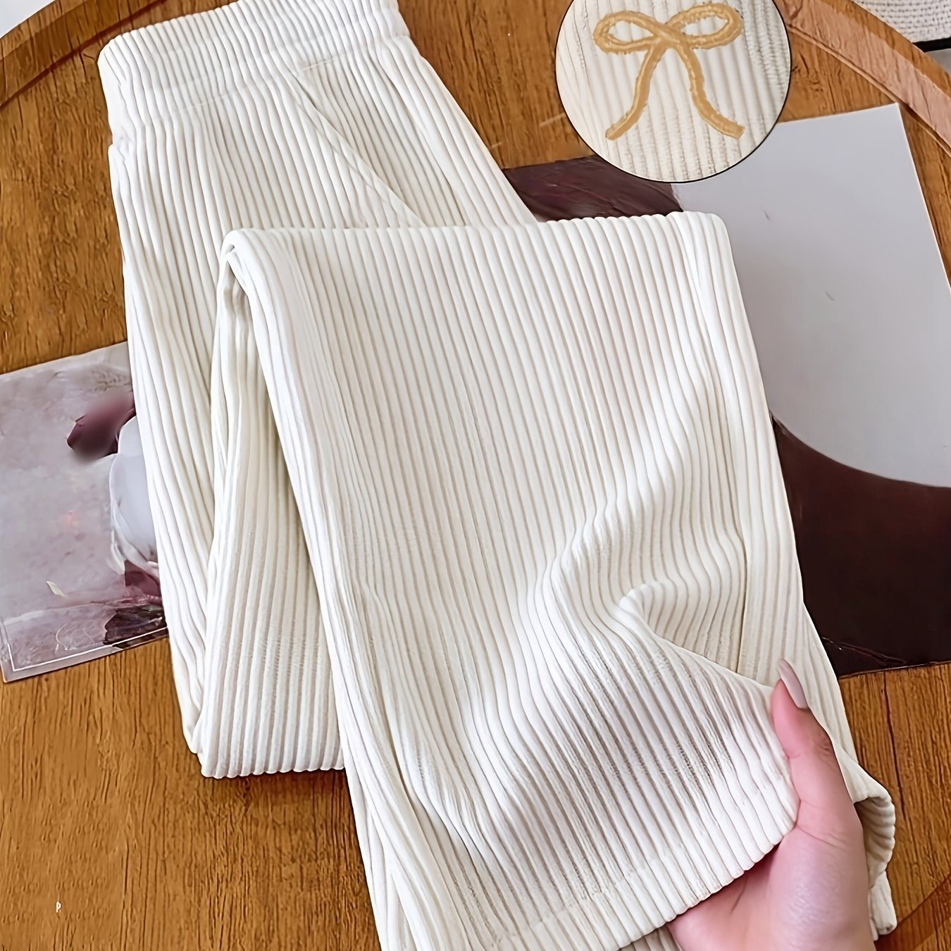 New Women'S Corduroy Joggers with Pockets And Embroidered Bows, Suitable for Casual Or Wear, Featuring a Loose And Easy Straight - Leg Design, Perfect for Commuting And Travel - veyora