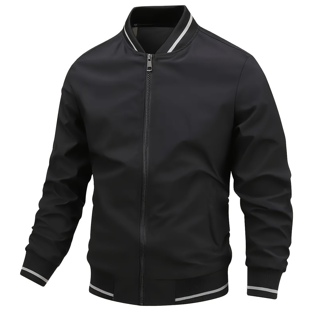 Men'S Lightweight Casual Stand Collar Pilot Jacket, Solid Color Long Sleeve, Suitable for Spring And Autumn, Easy to Wear And Windproof - veyora