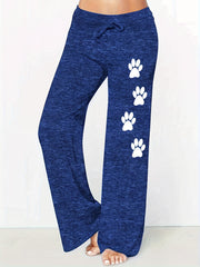 Women'S Straight - Leg Casual Pants with an Elastic Waistband And Printed Wide Legs - veyora