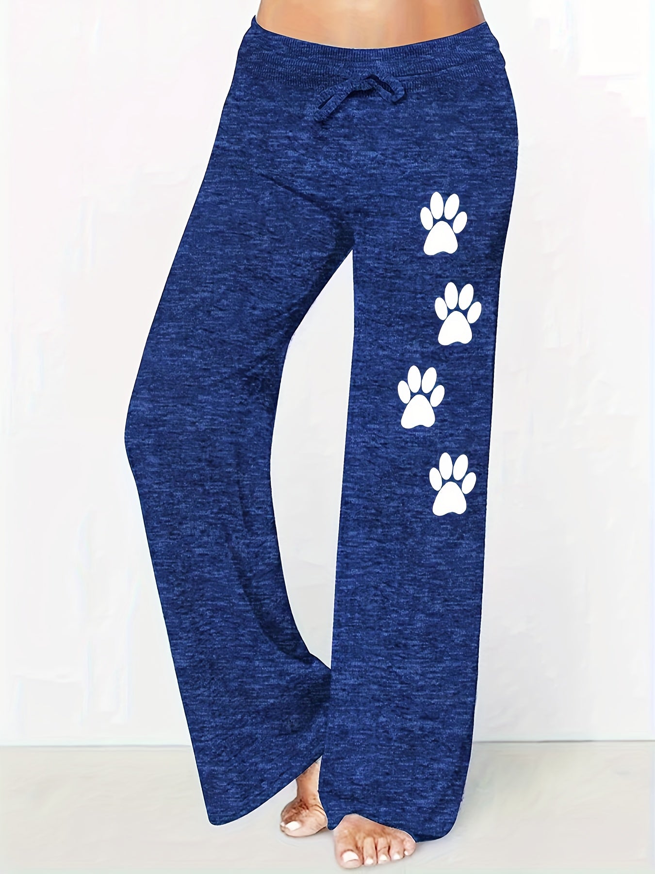 Women'S Straight - Leg Casual Pants with an Elastic Waistband And Printed Wide Legs - veyora