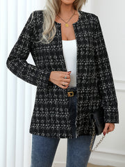 Casual Women'S Plaid Round - Neck Long - Sleeve Jacket - veyora
