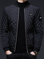 Men's Casual Quilted Zip Up Jacket, Chic Baseball Collar Jacket for Fall Winter - veyora