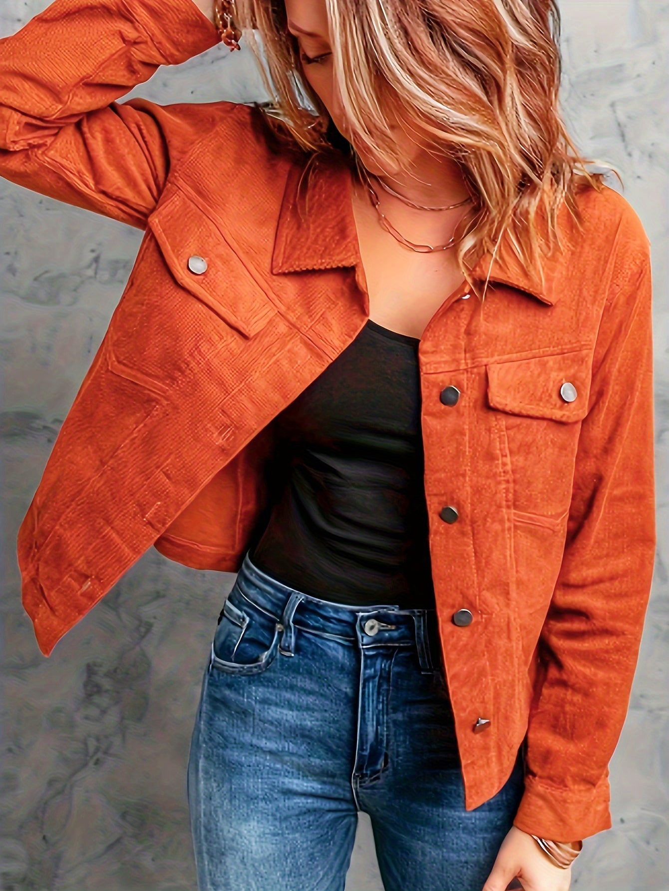 Vacation - Oriented Women'S Loose Top Solid Color Corduroy Jacket Casual Button Shirt - veyora