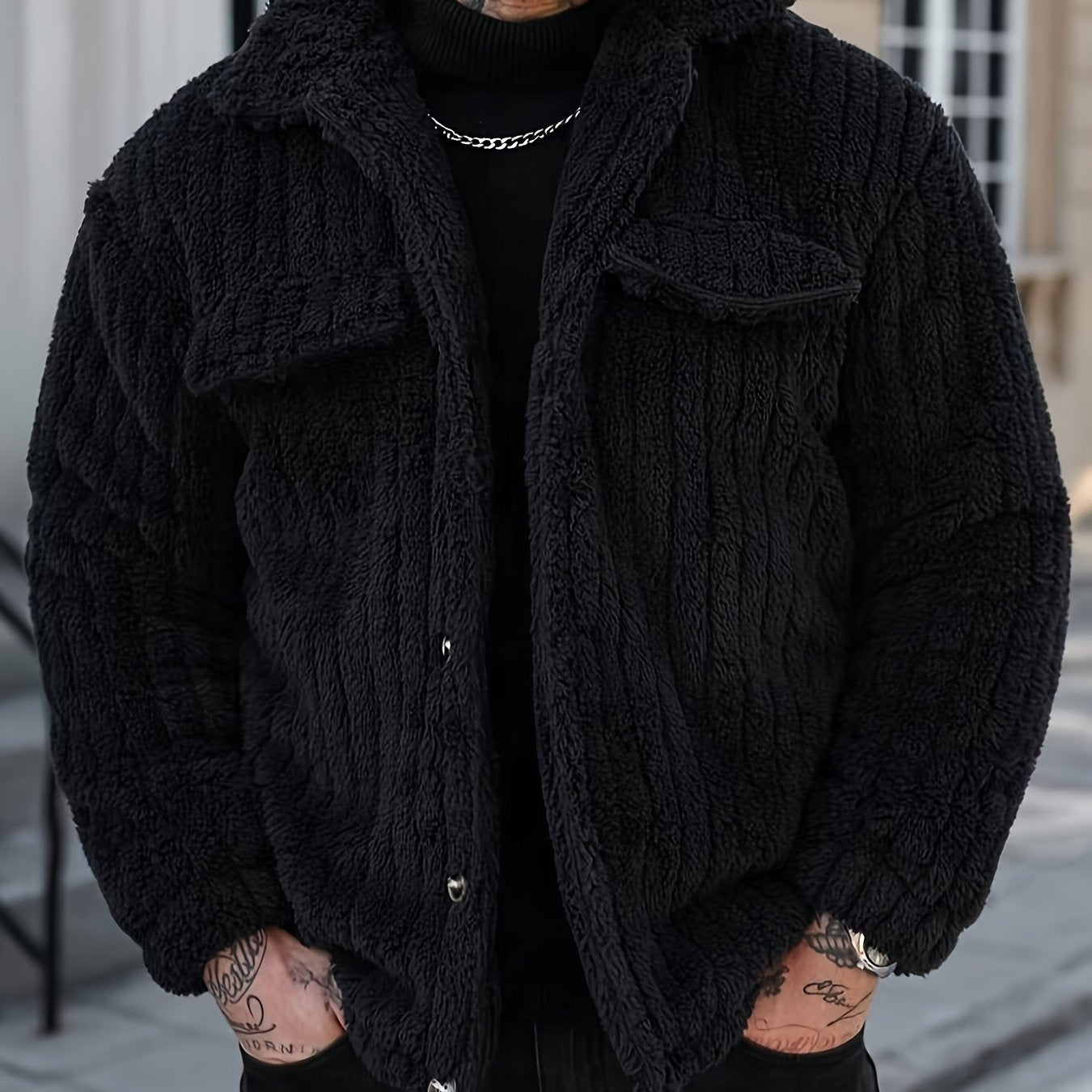 Men's Winter Front Placket Flannel Jacket, Suitable for Daily Wear and Casual Outings - veyora