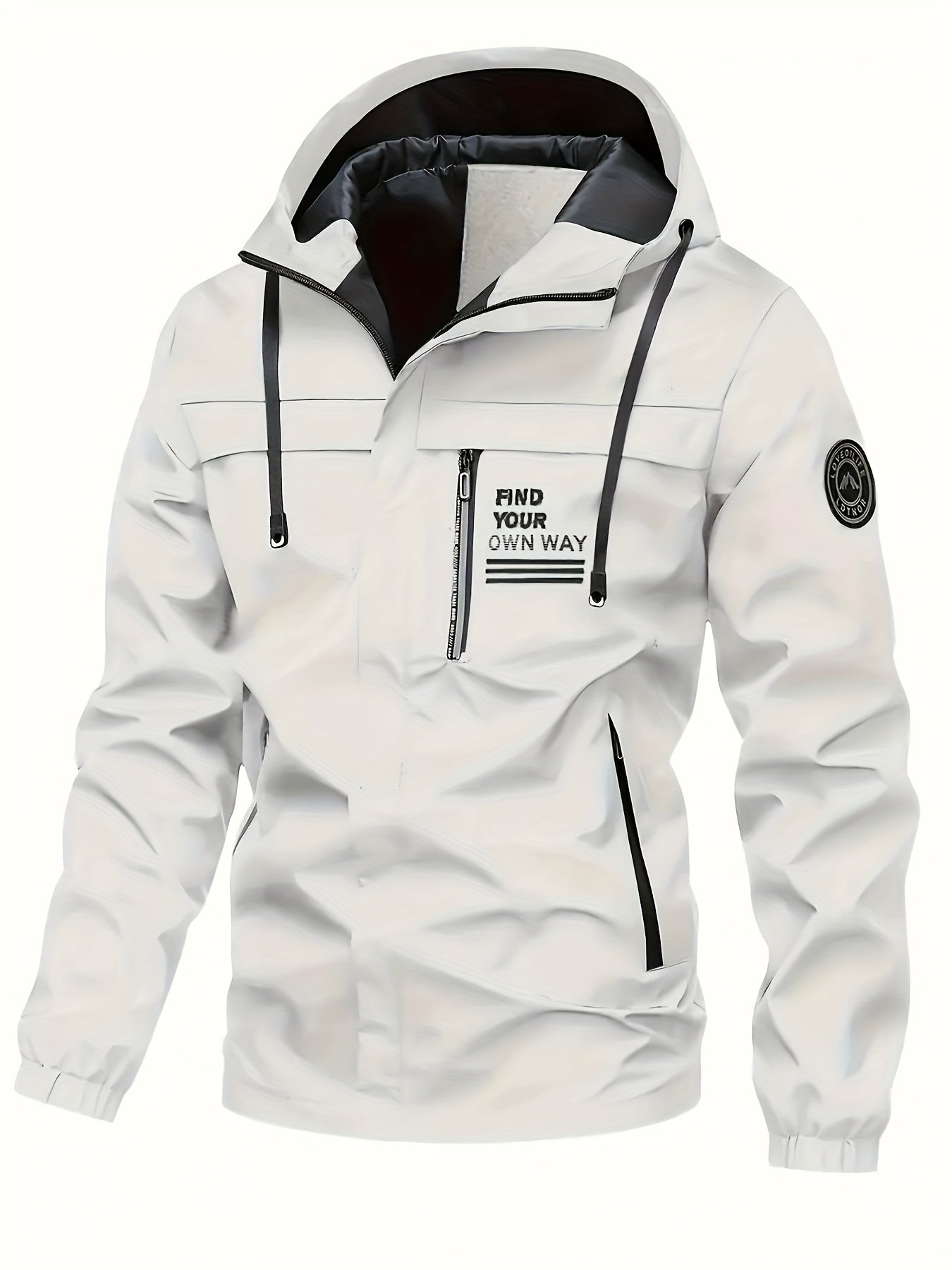 [Everyday Comfort, Windbreaker] Stylish Hooded Windbreaker Jacket | Men's Casual Gear - Black, "Find Your Way" Design, Loose Fit for Spring & Fall Outdoor Activities | Smooth Texture, Trendy Men's Jacket - veyora