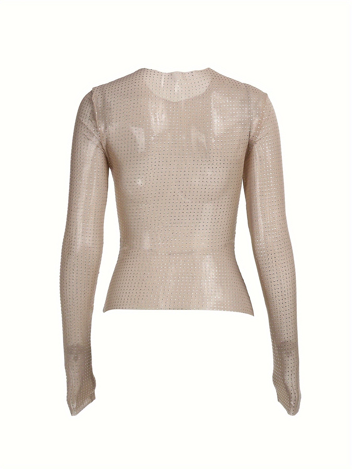Women'S Sexy Semi - Sheer Mesh Long Sleeve T-Shirt - High Elasticity Slim Fit Round Neck Top, Breathable Stretchy Blouse For Spring Summer Fall, Machine Washable Versatile Casual & Dressy Outfits, Ladies T Shirts, Seasonal Fashion, Formfitting Style - veyora