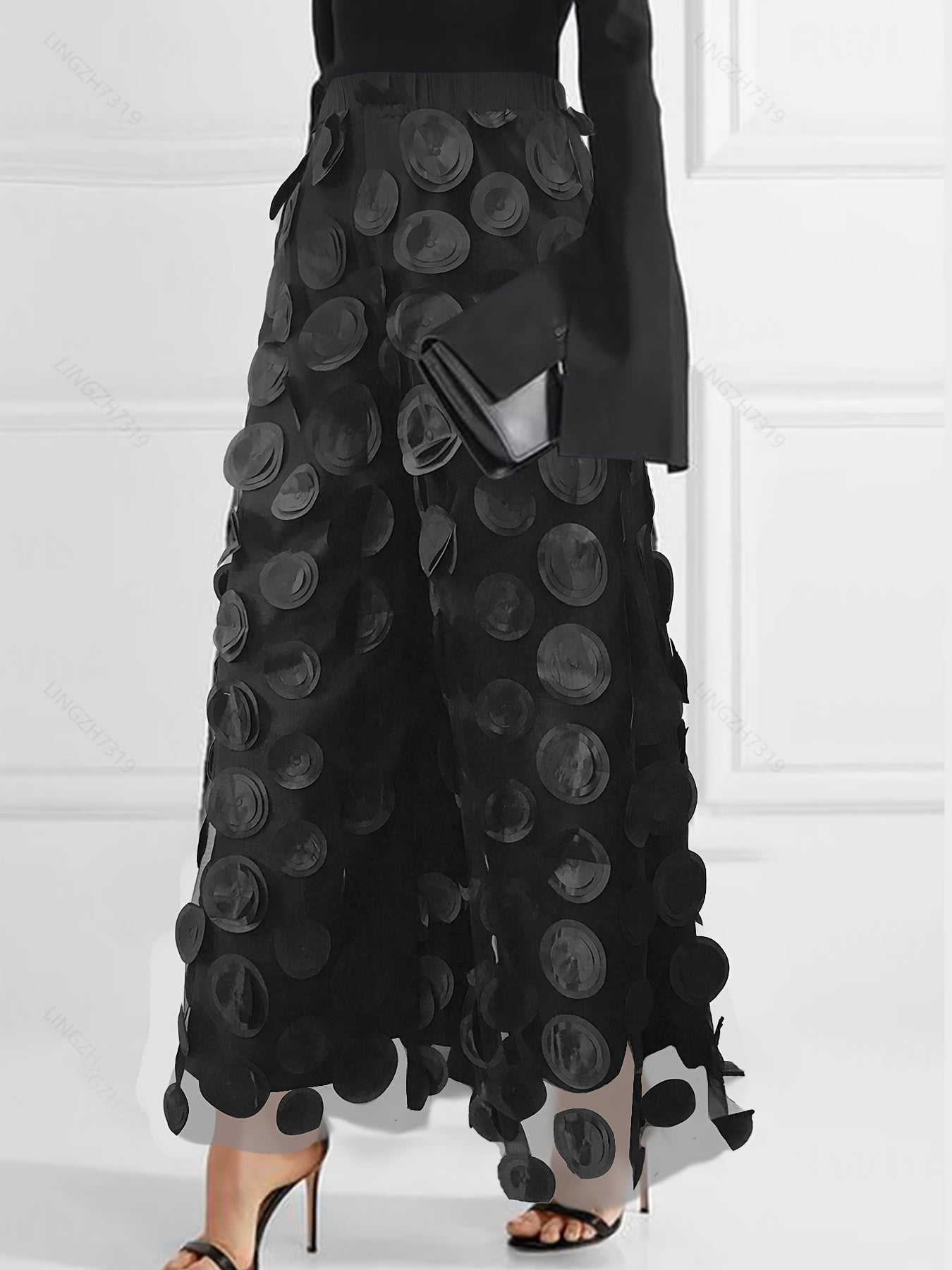 Heavyweight Three - dimensional Polka Dot Black Mesh Pants - veyora