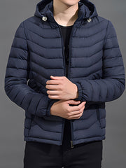 Men's Hooded Winter Coat Warm Jacket Coat with Removable Hood, Men Casual Padded Coat Windbreaker Zipper Pocket for Men Winter - veyora