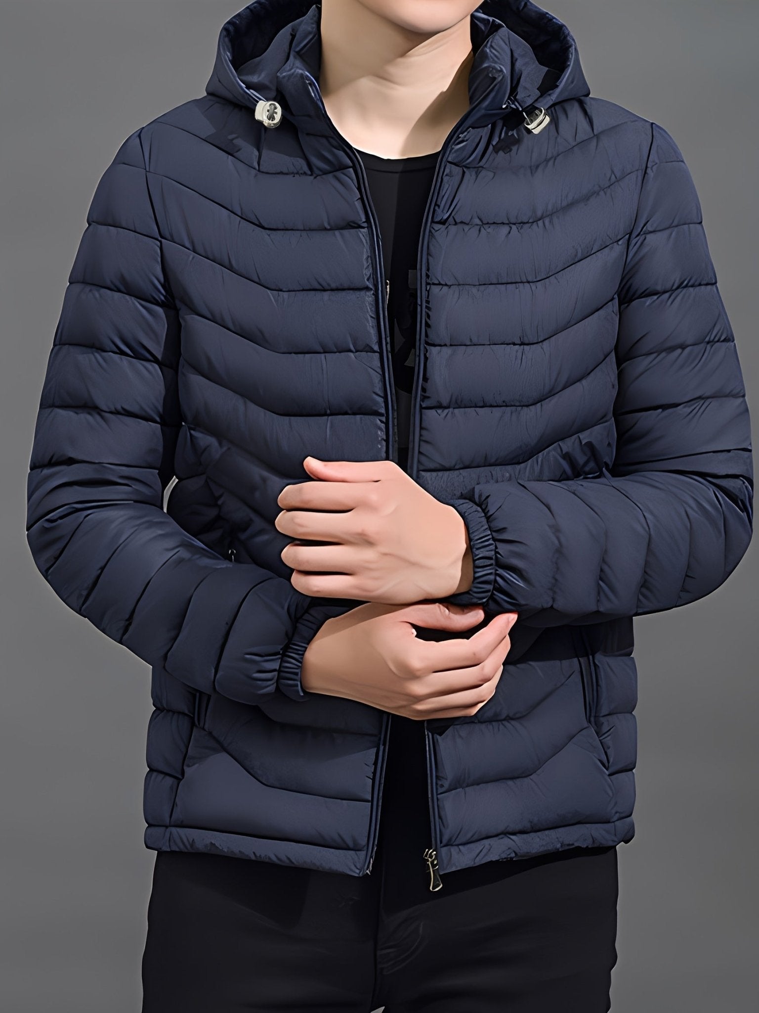 Men's Hooded Winter Coat Warm Jacket Coat with Removable Hood, Men Casual Padded Coat Windbreaker Zipper Pocket for Men Winter - veyora