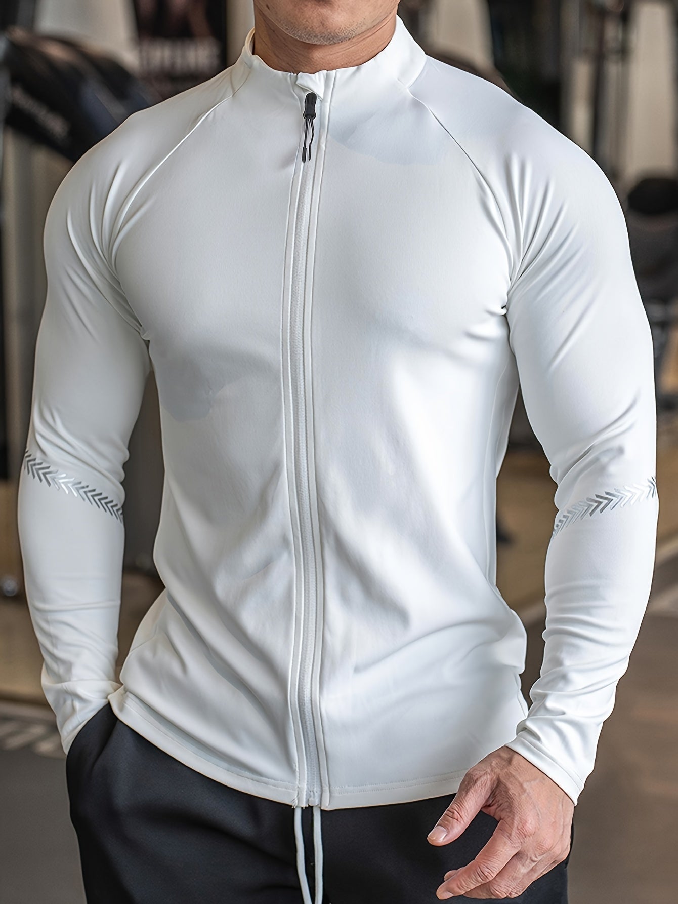 Men's Quick Dry And Lightweight Stand Collar Zip Up Long Sleeve Jacket In Solid Color, Sun Protection Jacket Suitable For Basketball, Cycling, Hiking Wear And Outdoors Activities - veyora