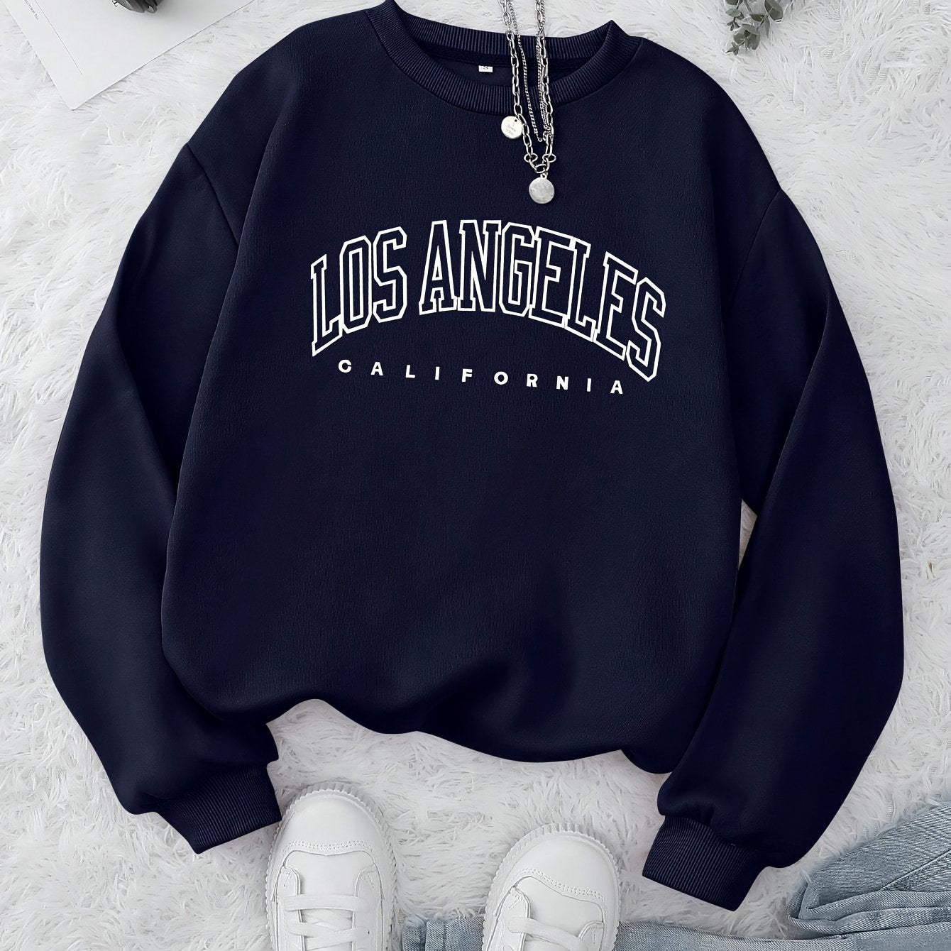 Los Angeles Print Preppy Sweatshirt, Long Sleeve Crew Neck Casual Sweatshirt For Winter & Fall, Women's Clothing - veyora
