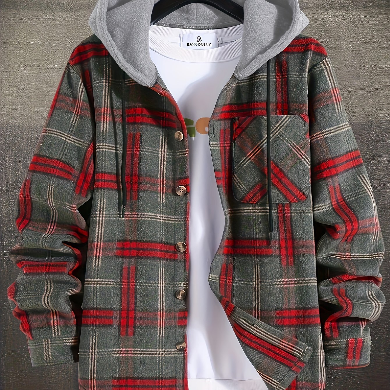 Long Sleeve Men's Warm Plaid Hooded Jacket for Autumn, Outdoor Casual Trendy Cloth - veyora