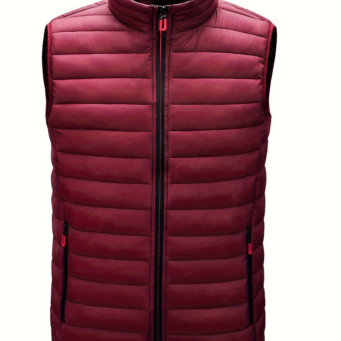 Men'S Lightweight Vest, Autumn And Winter Outerwear, Solid Color Casual Zip - Up with Stand Collar And Pockets - veyora