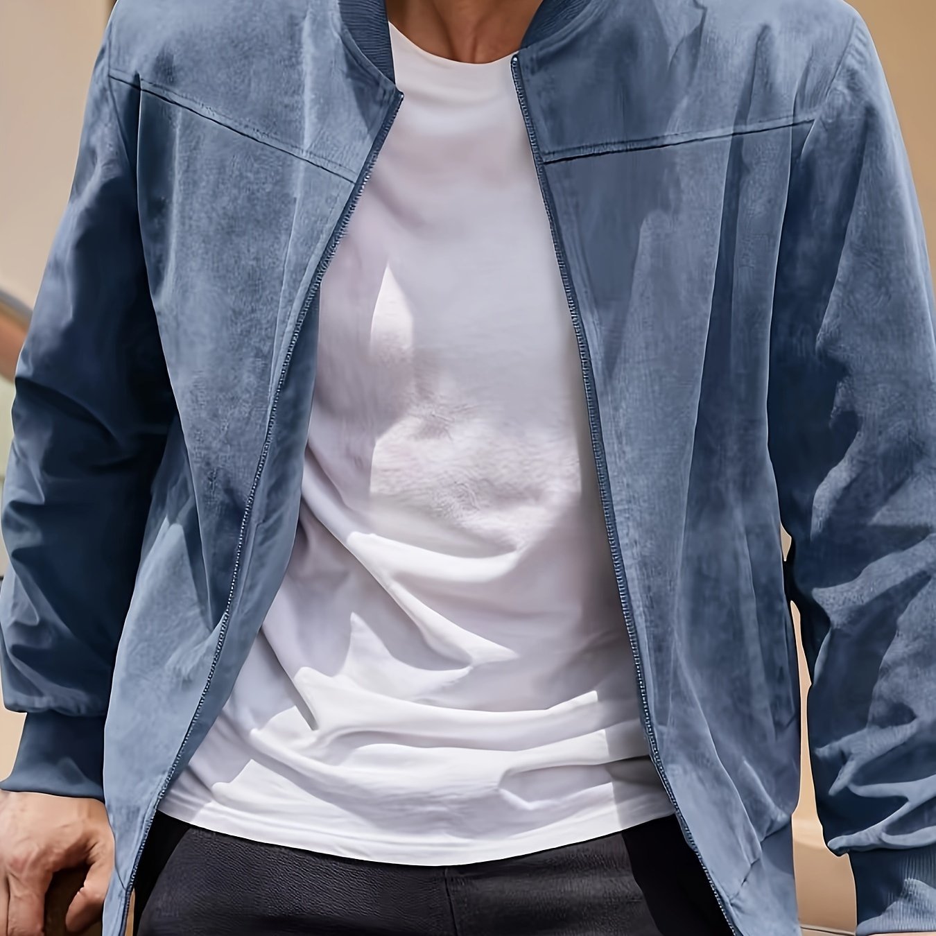 Suede Solid Color Men'S Zipper Jacket Casual Retro Long Sleeved Cardigan Jacket Men'S - veyora