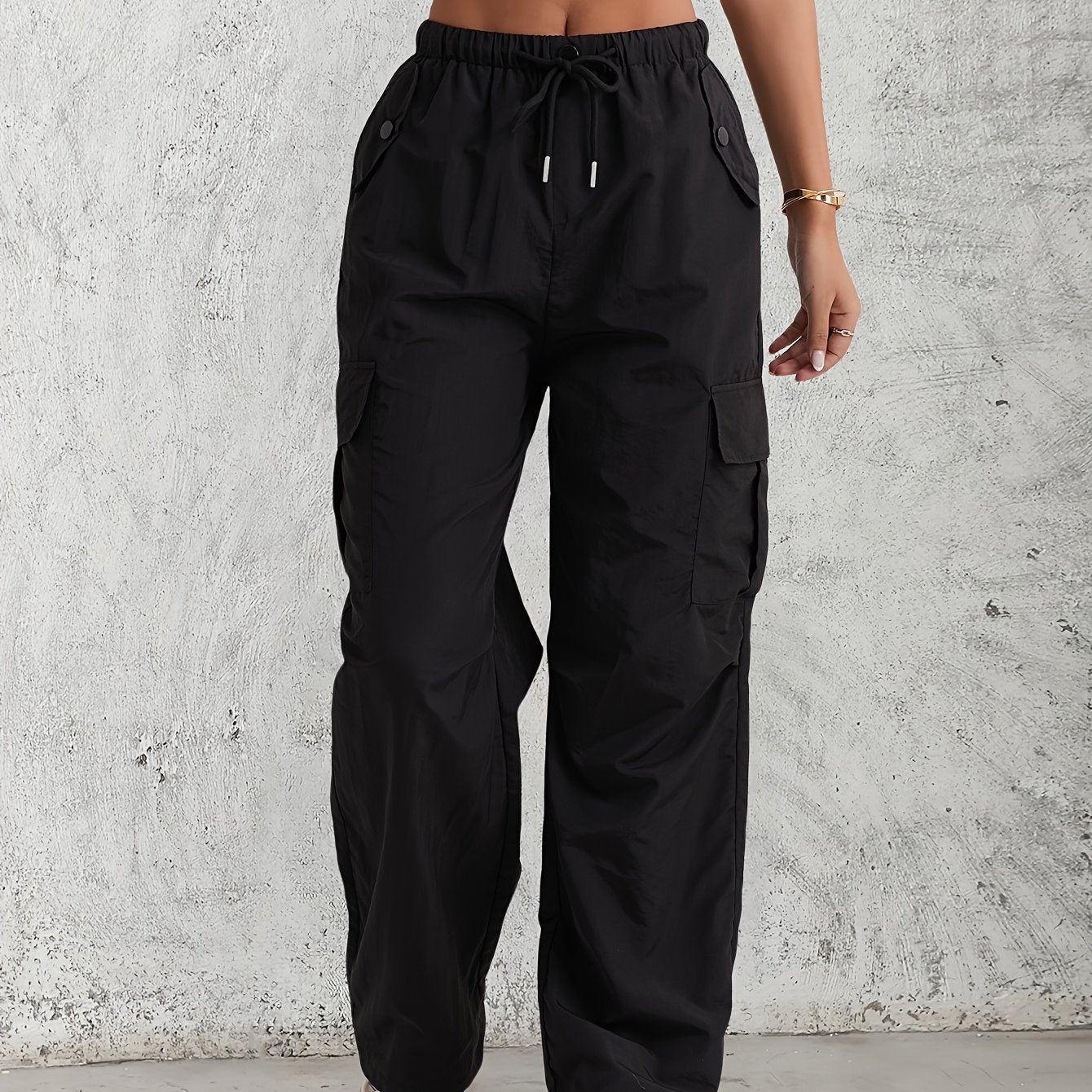American - style Quick - Dry Drawstring Cargo Pants for Women, Wide - Leg Casual Pants, Breathable Lightweight Fabric Straight - Leg Trousers - veyora