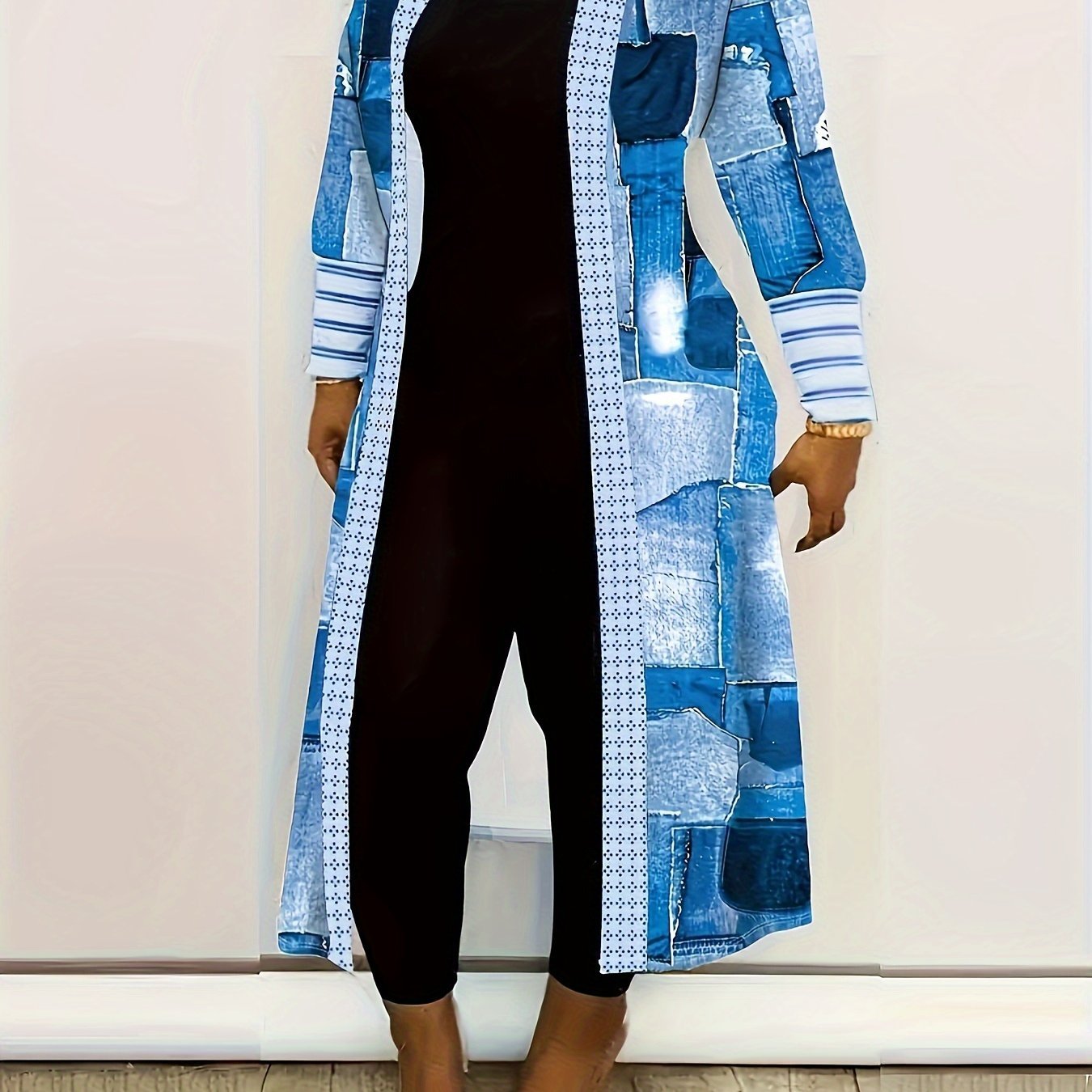New Fashionable Newell Women's Color Block Patchwork Long Sleeve Open Front Cardigan Casual Jacket Coat in Black - veyora