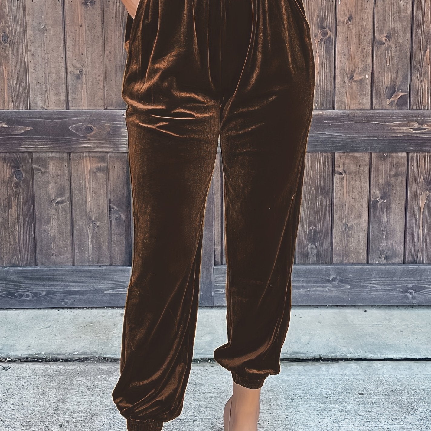 Solid Slant Pockets Pants, Casual Elastic Waist Pants For Spring & Fall, Women's Clothing - veyora
