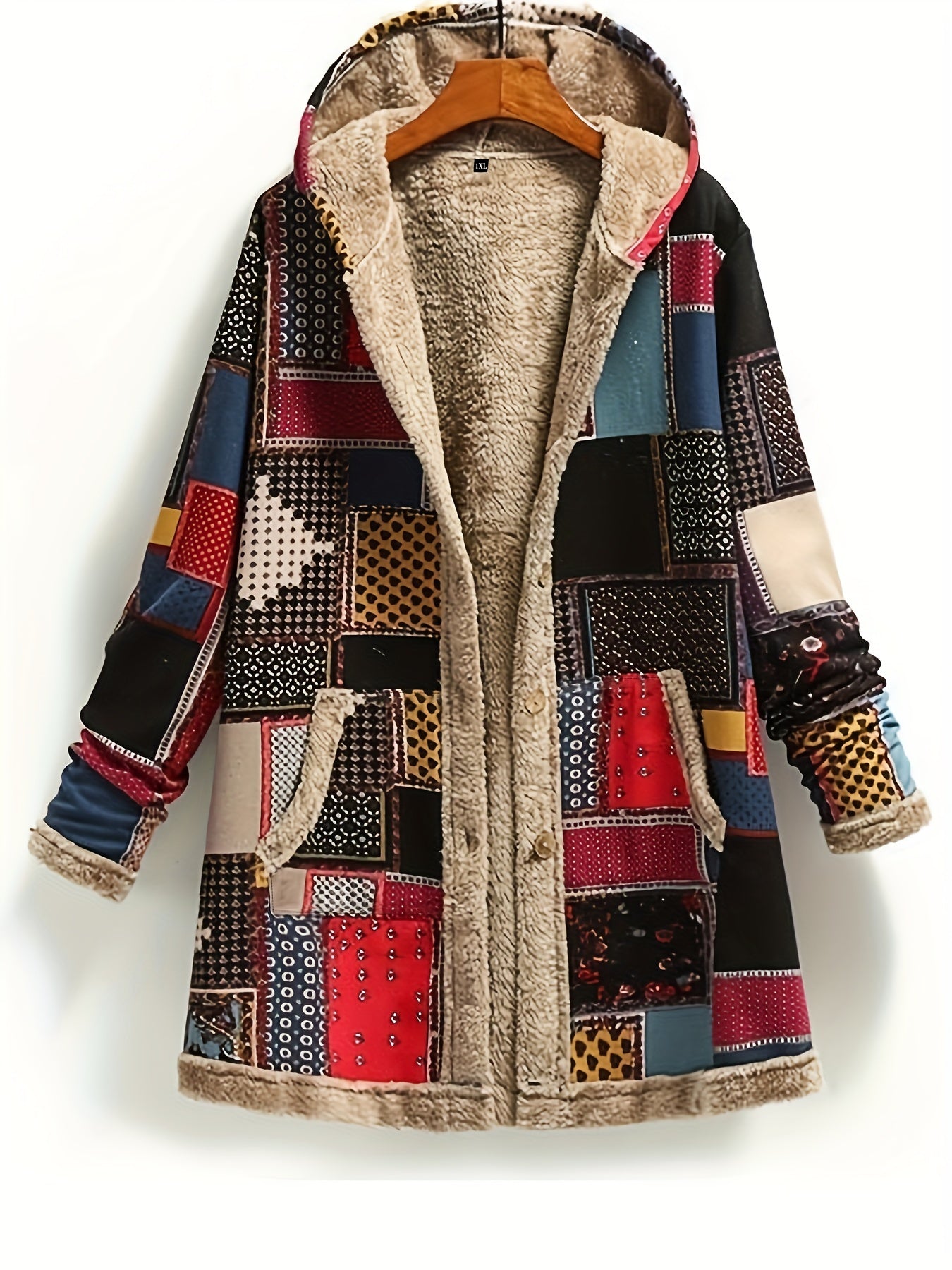 [Retro Patchwork Hooded Jacket] Long Sleeve Lightweight Retro Patchwork Hooded Jacket - Casual Outerwear For Fall & Winter - Women's Clothing