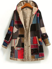 [Retro Patchwork Hooded Jacket] Long Sleeve Lightweight Retro Patchwork Hooded Jacket - Casual Outerwear For Fall & Winter - Women's Clothing