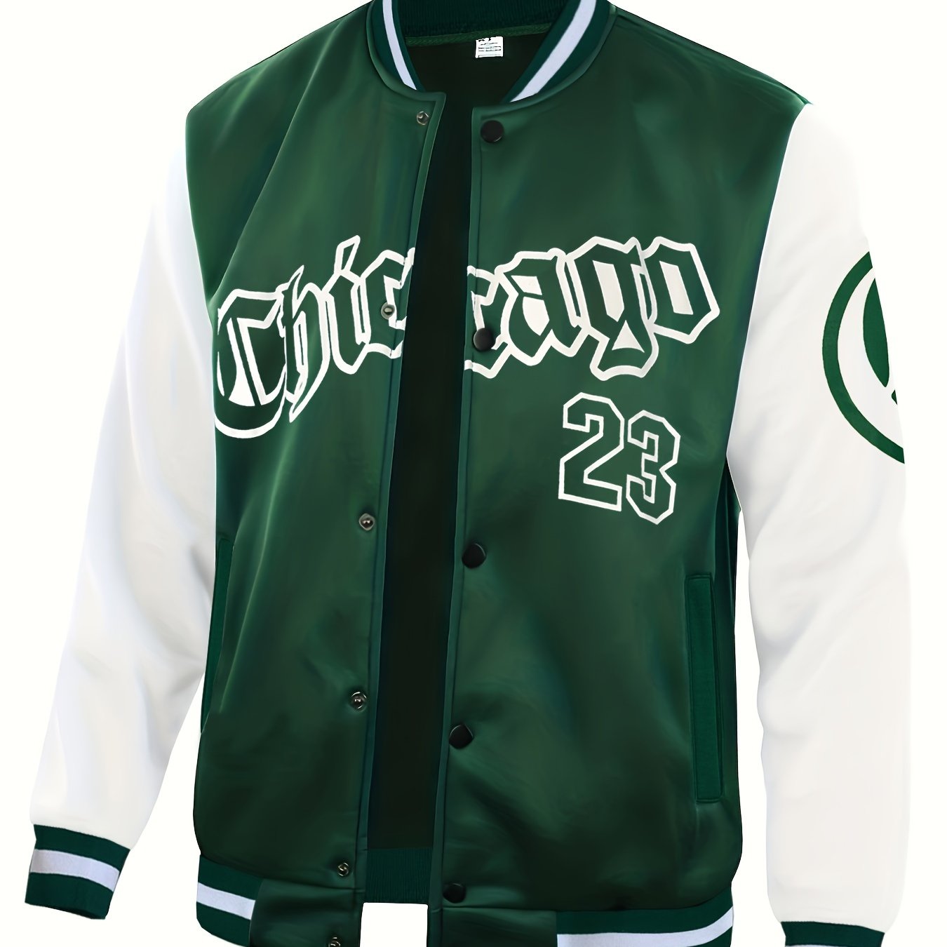 Men's Casual Letter Print Color Block Varsity Jacket, Chic Style Baseball Collar Jacket - veyora