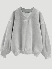 Women's Fashion Casual Pullover - Lined Thick Warm V - Neck Loose Sweatshirt - veyora