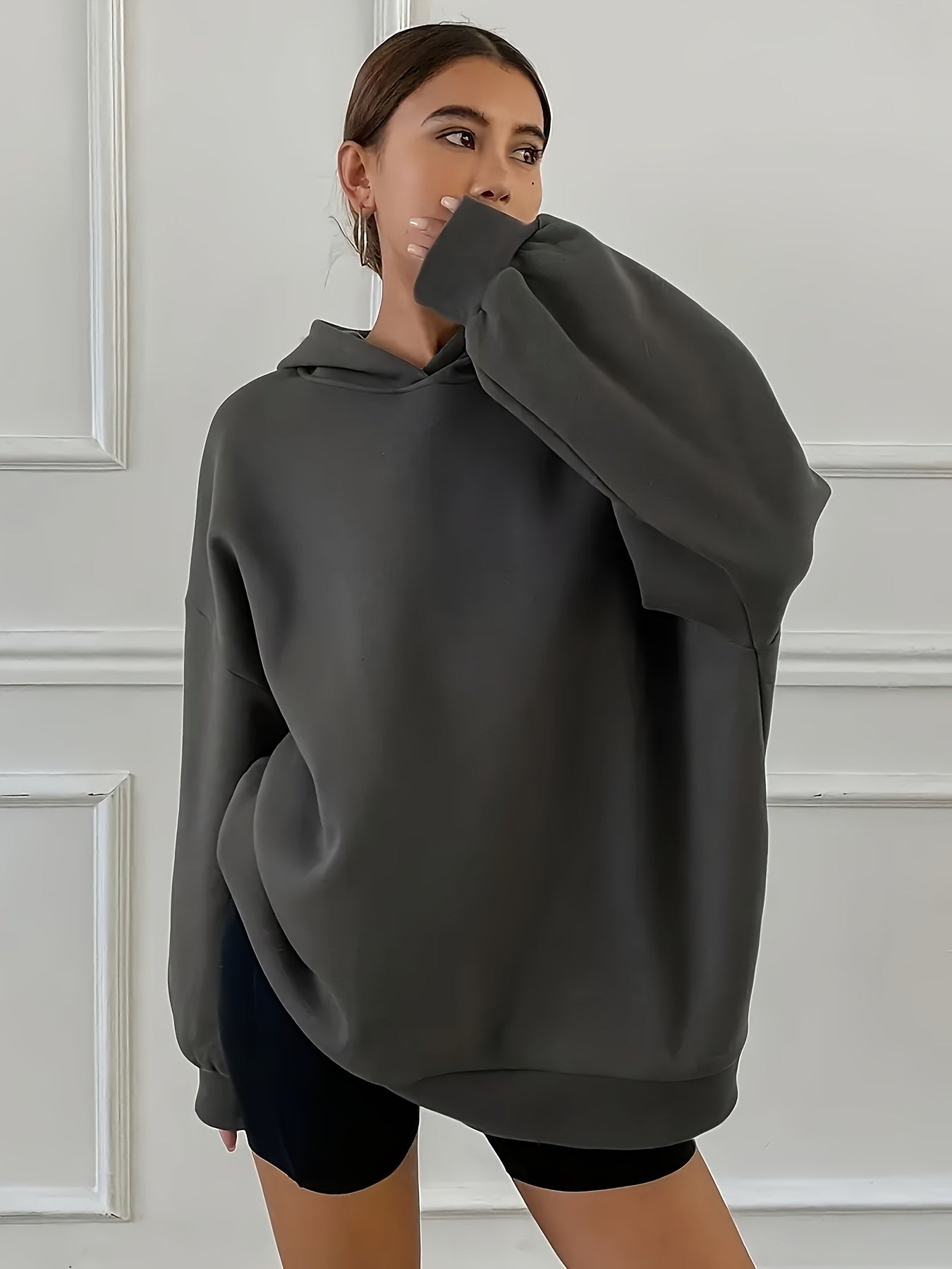Women'S Casual Loose Hooded Sweatshirt - Autumn And Winter Comfortable Fleece Lined Pullover, Solid Color Loose Fit - veyora