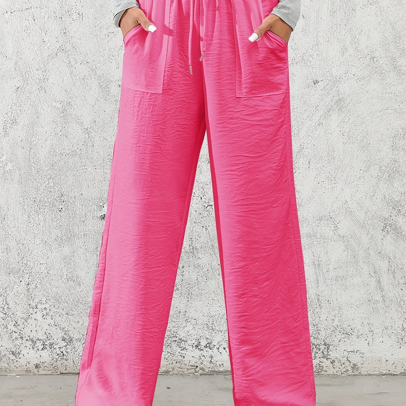 Drawstring Slant Pockets Wide Leg Pants, Casual Loose Pants For Spring & Summer, Women's Clothing - veyora