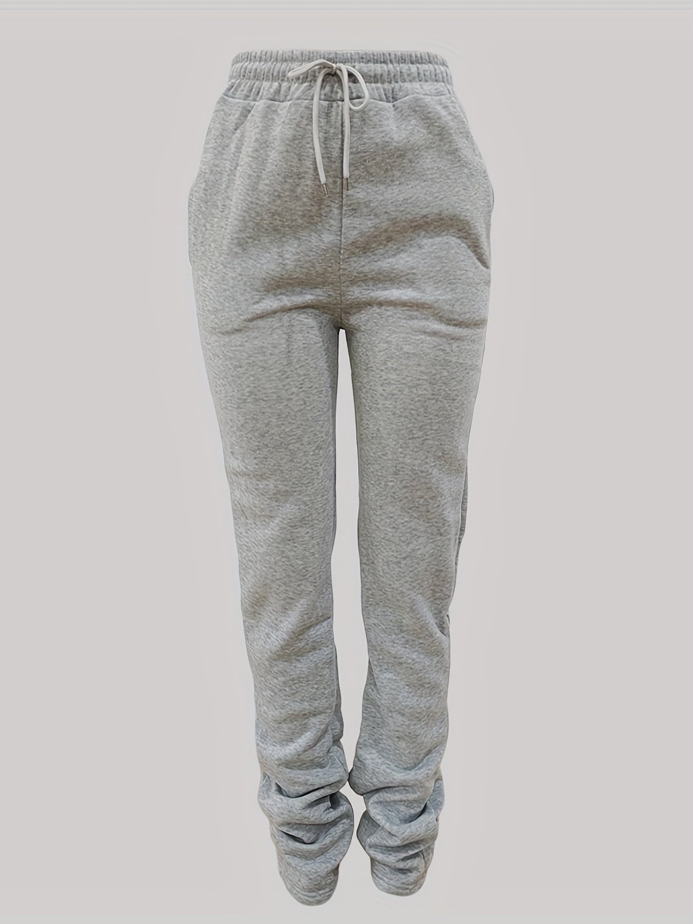Women's Casual Drawstring Extra - Long Straight - Leg Pants with Dual Pockets - Soft Fabric, Machine Washable, All - Season Comfort for Fall & Winter, Versatile Bottoms, Minimalist Style, Easy Care, Functional Bottoms, Clothing Essential - veyora