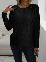 Solid Cable Knit Sweater, Casual Crew Neck Long Sleeve Sweater, Women's Clothing
