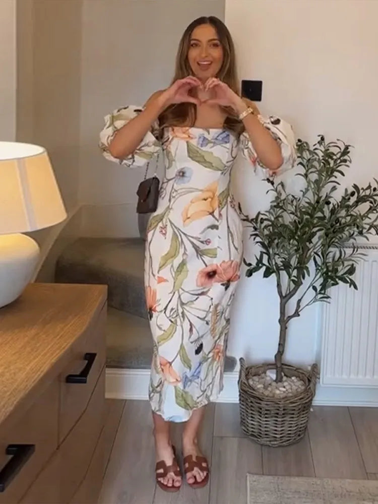 Modern Floral Midi Dress