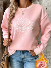 Mandala for Lotus Pattern Print Women's Daily Casual Plus Thickened Pullover Sweater - veyora