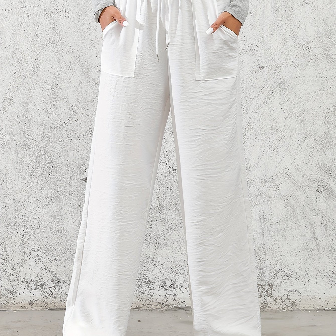 Drawstring Slant Pockets Wide Leg Pants, Casual Loose Pants For Spring & Summer, Women's Clothing - veyora